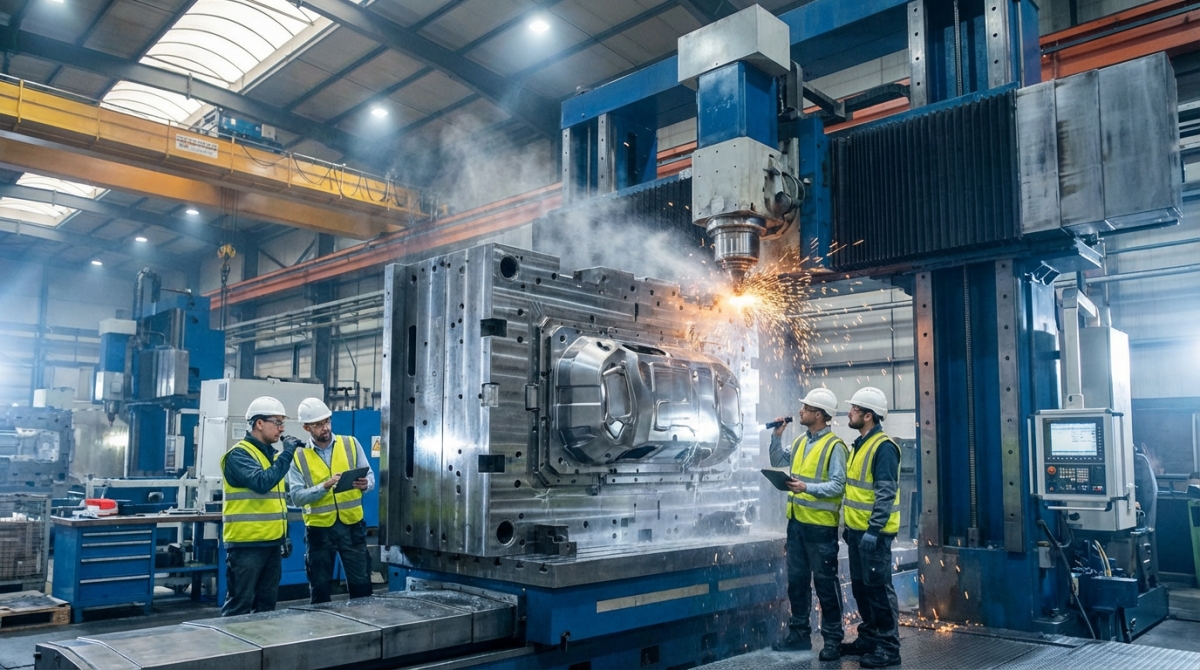 Large Scale Mold Manufacturing with 3000 ton injection molding machine producing automotive bumper